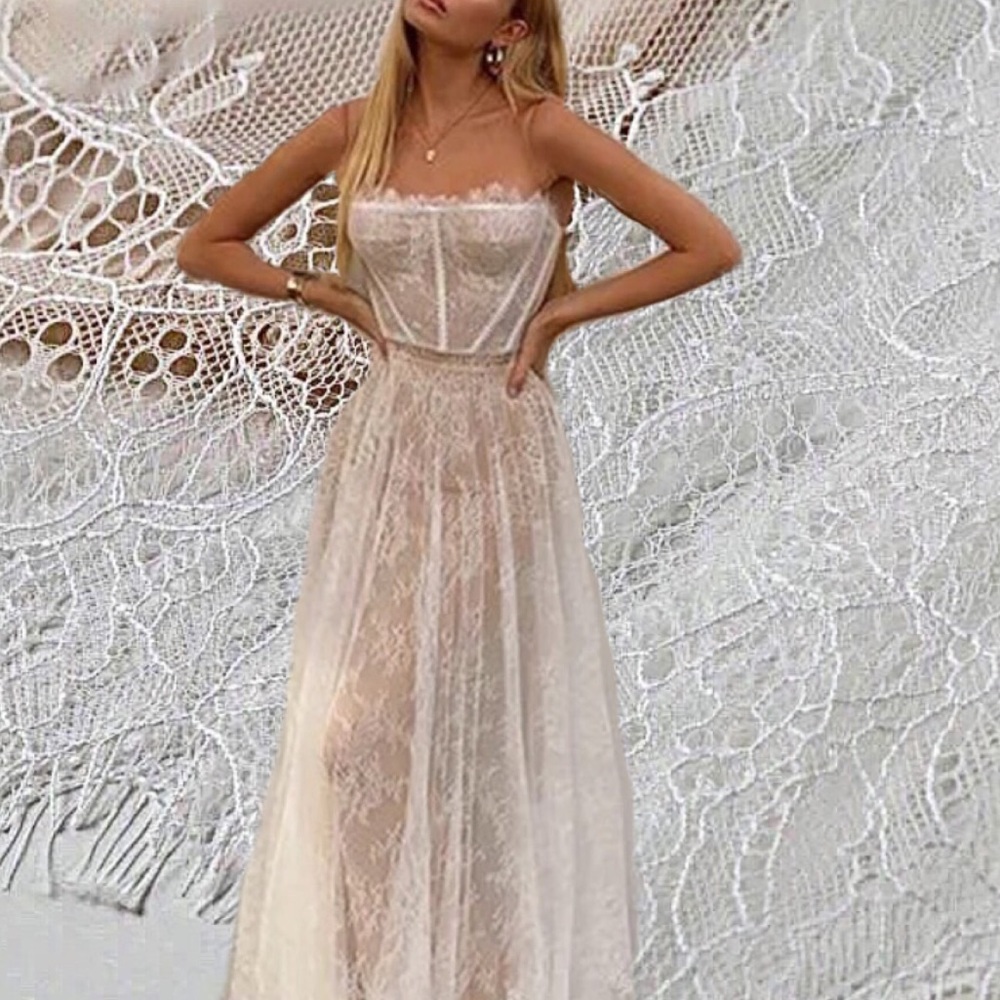 Ivylash White & Beige Embroidered Lace Maxi Dress - Picture 3 of 13